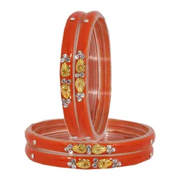 ZULKA Set Of 4 Glass with Zircon Gemstone and Beads Studded Glossy Kada Bangles image 4