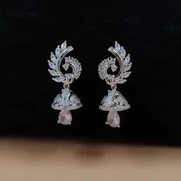 JYONA Silver-Plated American Diamond & Cubic Zirconia Studded Dome Shaped Jhumkas-image-16