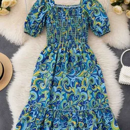 PTVIZE Puff Sleeve Crepe Fit & Flare Midi Dress image 3