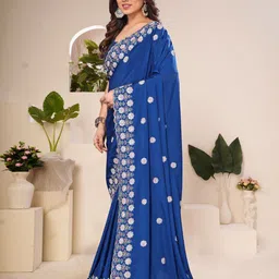 NANDKASHI Women Floral Sequinned Pure Chiffon Saree image 3