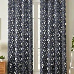 GEET CREATIONS Navy Blue & Beige Set of 2 Floral Window Curtain image 4