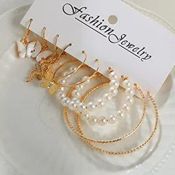 DressBerry Gold-Plated Alloy Pearls Hoop Earrings image 5