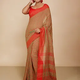 BENGAL HANDLOOM Checked Art Silk Taant Saree-picture-24