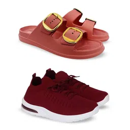 FABBMATE Women Set Of 2 Pair Textured Sneakers & Flip Flops-image-3