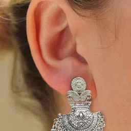 styledose German Silver Ghungroo Beaded Oxidised Floral Shaped Drop Earrings image 3