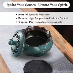 Ekhasa Green Lotus Design Ceramic Dhoop Dhani Incense Stick Holder image 5