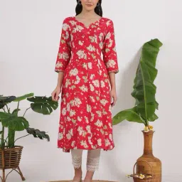 Women Floral Printed Rayon A-line Kurta image 5