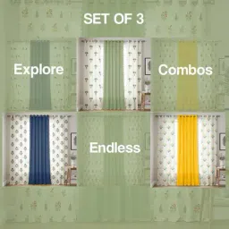 urban space Pack of 3 Cotton Printed Curtains with Eyelets image 5