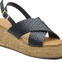 Peach Flores Kyoto Women Textured Leather Wedge Heel Open Toe Slingback Sandals image 2