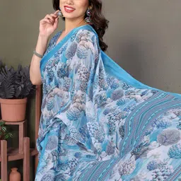 DIVASTRI Chiffon Satin Patta Border Floral Printed Saree-picture-25