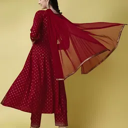QUEENSFAB Ethnic Motifs Yoke Design Panelled Gotta Patti Kurta With Trousers & Dupatta image 3