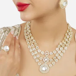 Zaveri Pearls Gold-Plated Austrian Diamonds-Studded Layered Jewellery Set image 2
