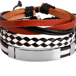 The Roadster Lifestyle Co Men 3 Brown & Black Leather Handcrafted Multistrand Bracelet image 3