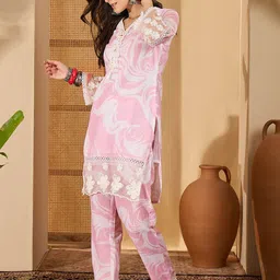 Sangria Printed Pure Cotton Tunic With Trousers Co-Ords image 4