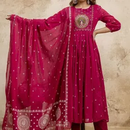 JAINICA Motifs Printed Empire Thread Work Kurta With Trousers & Dupatta-picture-42