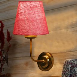 Devansh Pink & Gold-Toned Metal Jute Frustum Shaped Wall Lamp-image-78