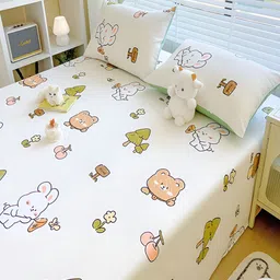 JC HOME White & Brown Cartoon Characters 210 TC King Bedsheet Set image 5