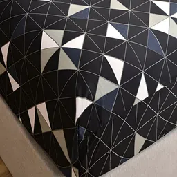 JC HOME Black & White Geometric Fitted 140 TC Single Bedsheet with 1 Pillow Covers image 5