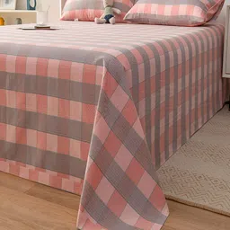 JC HOME Pink & Grey Geometric 200 TC Cotton Single Bedsheet with 1 Pillow Covers image 5