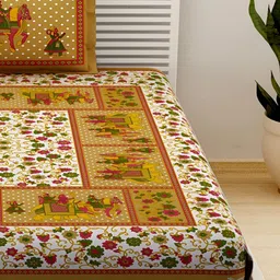 Aura Brown & Cream-Coloured Ethnic Motifs 120 TC Single Bedsheet With 2 Pillow Covers image 5