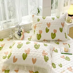 JC HOME White & Green Conversational 160 TC Fitted King Bedsheet with 2 Pillow Covers image 5