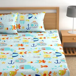 CHHAVI INDIA Blue & Red Printed 210 TC 2 Queen Bedsheets with 4 Pillow Covers image 5