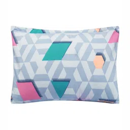 Aura Blue & Green Geometric 144 TC 2 Queen Bedsheet with 4 Pillow Covers image 5