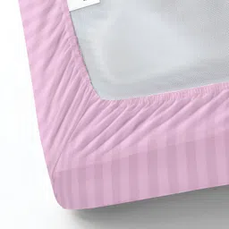 MAYFAIR HOMES LONDON Peach-Coloured Striped Cotton 210 TC Crib Bedsheet Set image 5