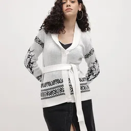 The Roadster Life Co. Geometric Self Design Cardigan with Belt image 5