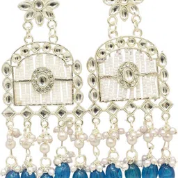 MEIRA JEWELLERY Silver-Plated Artificial Stones Studded & Beaded Drop Earrings image 3
