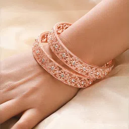 Anouk Women Set of 2 Rose Gold-Plated Cubic Zirconia Studded Bangle image 4