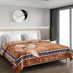 Monte Carlo Brown & White Floral Printed Heavy Winter Double Bed Blanket 691 GSM-picture-32