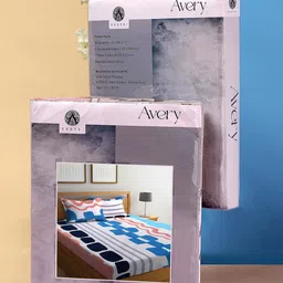 Arrabi Bookfold White & Blue Graphic Printed 300 TC King Bedsheet & Pillow Covers image 4