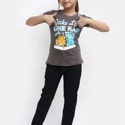 V-Mart Girls Typography Garfield Printed Cotton T-Shirt image 2