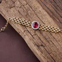 Anouk Women Gold-Plated White & Magenta American Diamond Bracelet-picture-25