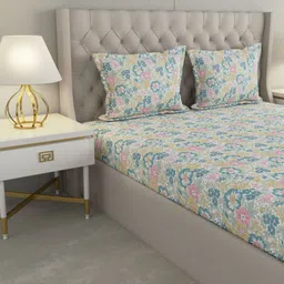 Raymond Home White & Blue 110TC Microfiber Double Queen Bedsheet Set 1.83 m x 1.98 m image 3