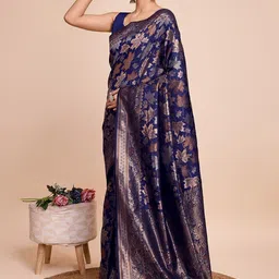 NIWAA Woven Design Zari Banarasi Saree With Blouse Piece-picture-38