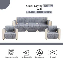 Kuber Industries Grey Printed Cotton Sofa Cover With Arms image 2