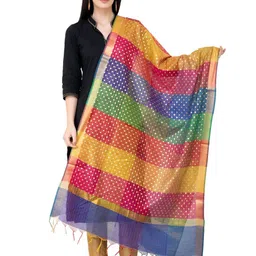 A R SILK DUPATTA HUB Polka Dots Woven Design Zari Silk Dupatta-picture-37