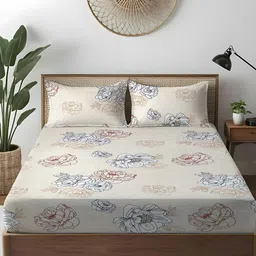 WEAVE AND DECOR Beige & White Printed Pure Cotton 300 TC King Bedsheet Set 1.83 m x 1.98 m-picture-27