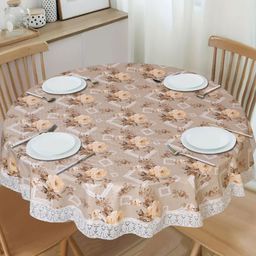 Dakshya Industries Brown Floral Waterproof Plastic Round 6-Seater Table Cover with Patchwork details-picture-18