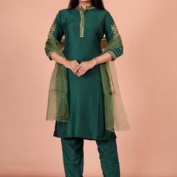 Anouk Rustic Women Ethnic Motifs Embroidered Regular Thread Work Pure Cotton Kurta with Trousers & With-picture-46