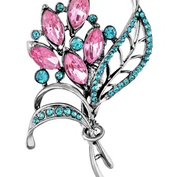 Mahi Women Blue & Silver-Toned Studded Bouquet Brooch-image-0