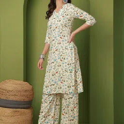 Anouk Floral Printed Straight Kurta With Palazzos image 2