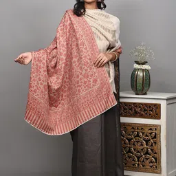 Exotic India Two Ply Reversible Woolen Shawl With Woven Paisleys And Maple Leaf Jaal image 3