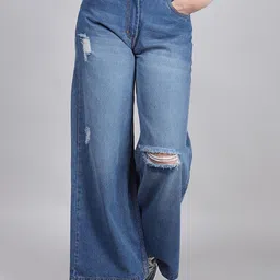 SWISHIN Women Comfort Relaxed Fit Mid-Rise Mildly Distressed Light Fade Jeans-image-29