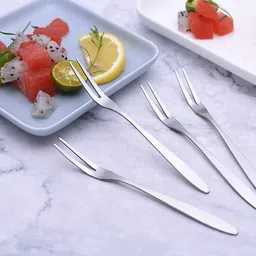 kitchease 15 Pcs Luxury Silver Cutlery Set Dinner Table Fruit Fork|Home,Restaurant,Gifting Stainless Steel Fruit Fork, Dessert Fork Set image 3