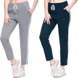 afronaut Pack of 2 Women Striped Grey, Blue Track Pants-picture-25