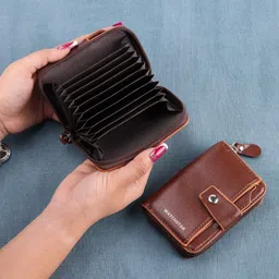 watchstar Men & Women Trendy, Casual, Travel, Formal Brown Genuine Leather RFID Card Holder image 2