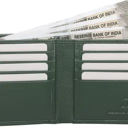wrogn Men Green, Black Genuine Leather RFID Wallet image 4